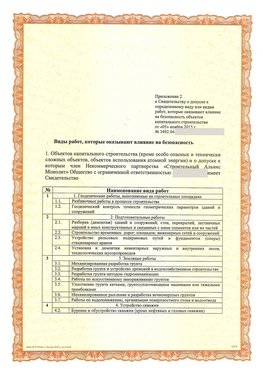 Приложение к свидетельству о допуске к определенному виду или видам работ Краснотурьинск СРО в строительстве